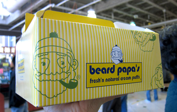 A yellow box with Beard Papa branding