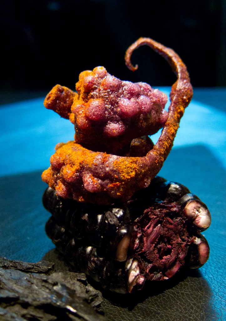 Corn Tentacles. Reminiscent of shrimp chips, these were dusted with kimchi powder.